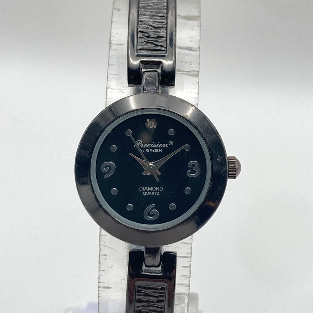 Gruen Precision Women's Watch Diamond 23mm Black Stretch Band New Battery 6.75"